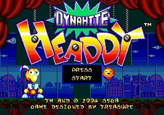 Dynamite Headdy title screen for Sega Genesis